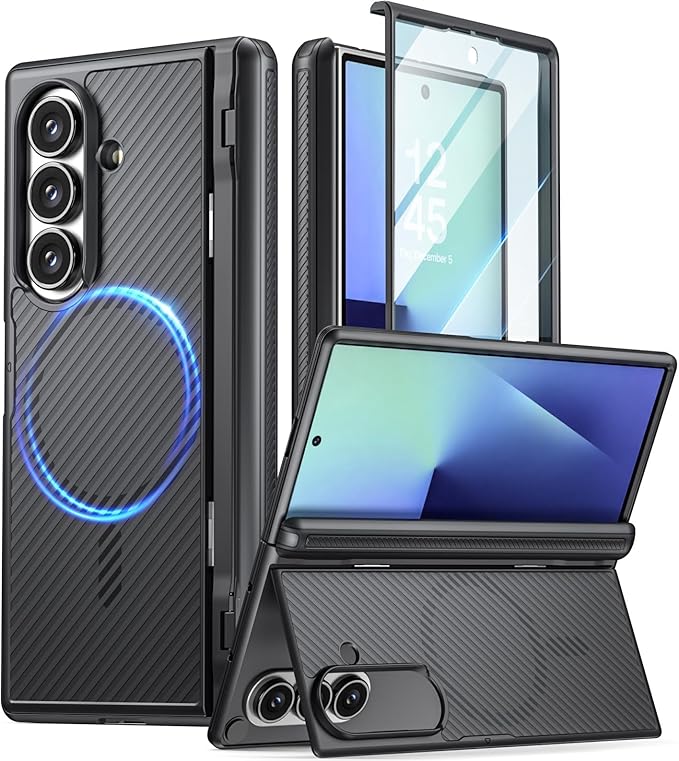 Poetic Revolution Flex Case for Galaxy Z Fold 7, [Hidden Foldable Kickstand][Hinge Protection][MagSafe Compatible], Full Body Shockproof Galaxy Z Fold 7 Cover with Built-in-Screen Protector, Black