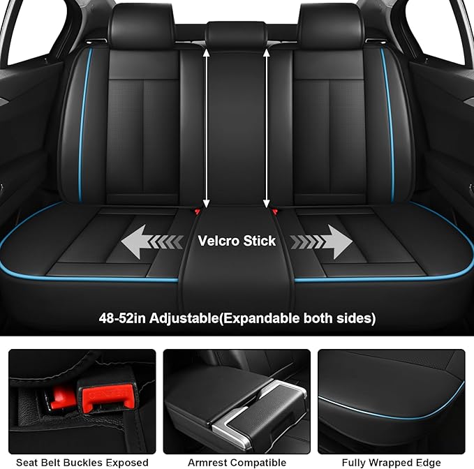 Fit for 98% of Mercedes Benz Car Seat Covers with Headrests, Premium Nappa Leather Seat Cover, Fully Wrapped Protect Modern Style Seat Cover (5-Seat Luxury, Black & Blue)