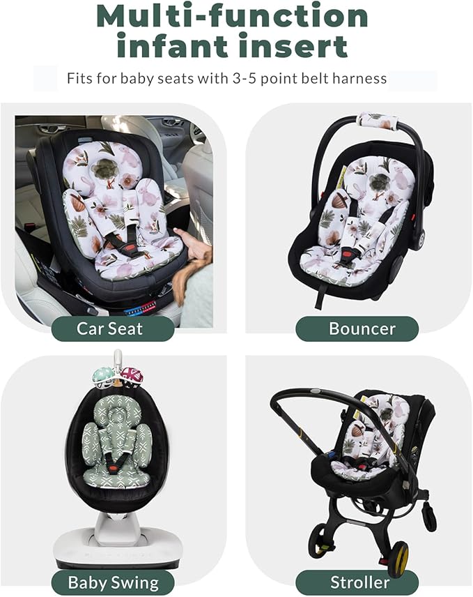 Newborn Car Seat Insert, Head and Body Support, Reversible Infant Insert Compatible with Baby Carseat, Stroller, Mamaroo Swing, Rocker, Bassinet, Bouncer. Baby Car Seat Cushion - Rabbit