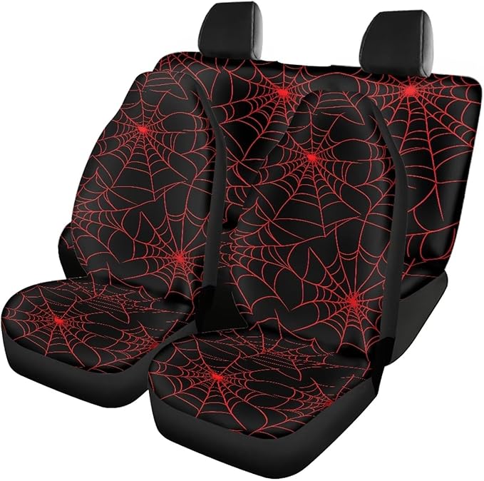KEIAHUAN Red Spider Web Halloween Car Seat Covers Front and Rear Bench Seat Cushion Cover Universal Fits for Car, SUV, Sedan, Truck