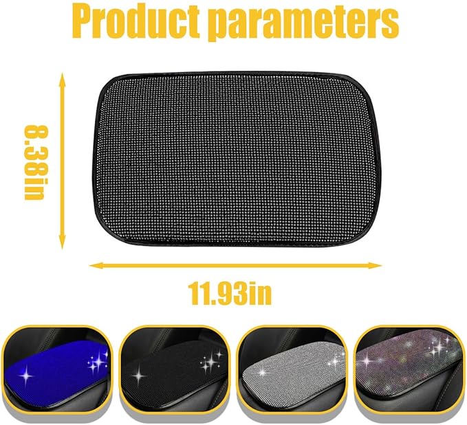 11.9''×8.4'' Bling Car Center Console Cover, Crystal Diamond Arm Rest Cover for Car, Soft Elbow Pillow Automotive Armrest Seat Box Cover, Arm Rest Protective Cushion Pad for Women Men (Black)