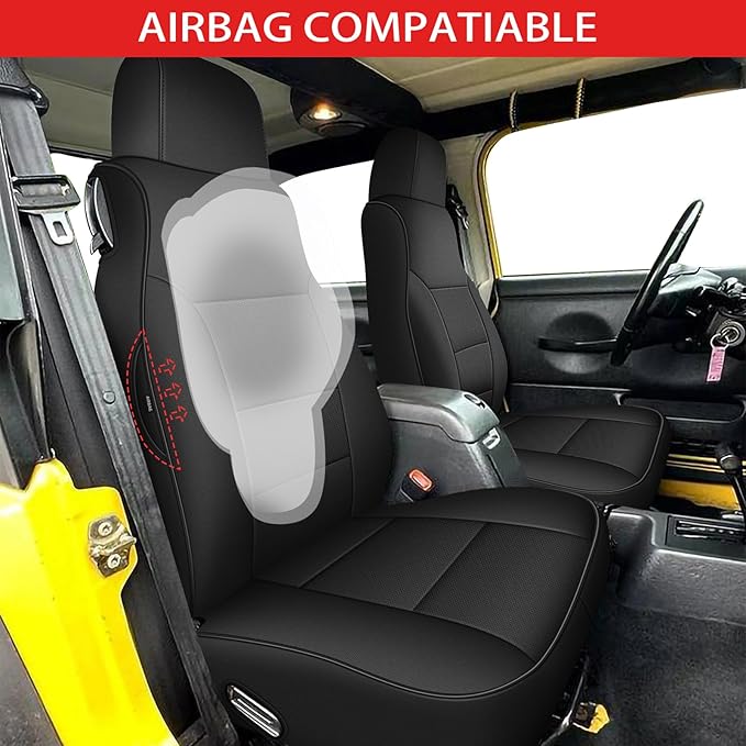 AOMSAZTO Custom Seat Covers for Jeep Wrangler: TJ 2003 2004 2005 2006 Unlimited 2004-2006 Leather Car Seats Cover Full Set Black