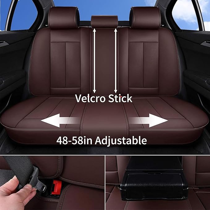 Coverado Front and Back Seat Covers, 5 Pieces Waterproof Nappa Leather Auto Seat Protectors Full Set with Head Pillow, Universal Car Accessories Fit for Most Sedans SUV Pick-up Truck, Brown