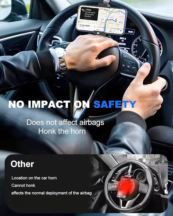Steering Wheel Phone Holder for Car [Never Fall] 360° Adjustment Steering Wheel Phone Mount for Truck/Tesla/Pickup/Golf Cart/SUV, Compatible with iPhone 17 Pro Max 16 15 Ai Plus Smartphone