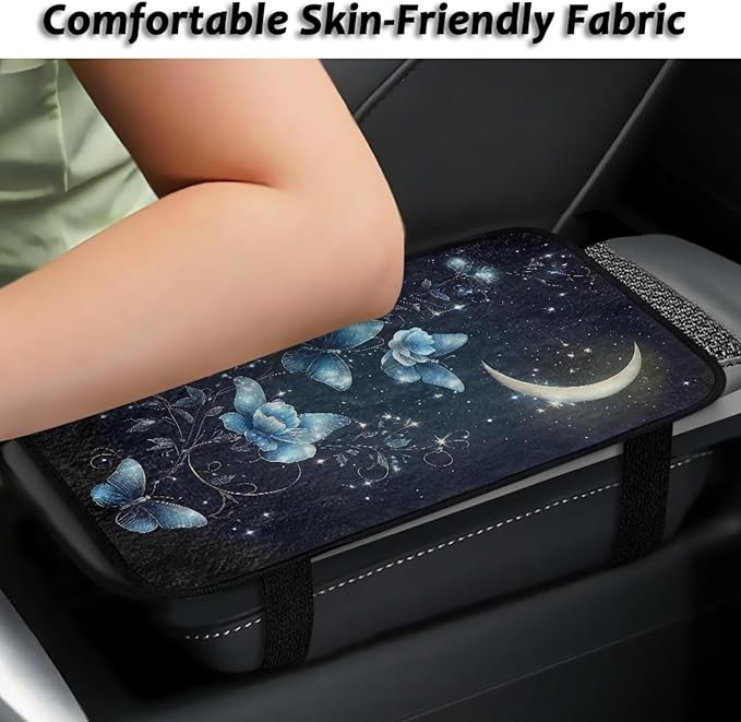 Butterfly Moon Arm Rest Cover Car Fashion Full Coverage Center Console Cushion Wear Resistant Armrest Cover Center Console Cushion Fit for Most Cars,Vehicles,SUVs