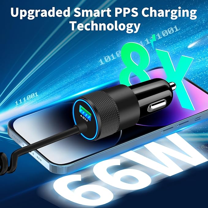 [Apple MFi Certified] iPhone Car Charger Fast Charging, Braveridge 4.8A USB Power Cigarette Lighter Car Carplay Charger Adapter with 6FT Coiled Lightning Cable for iPhone 14 13 12 11 XS XR X 8 SE iPad