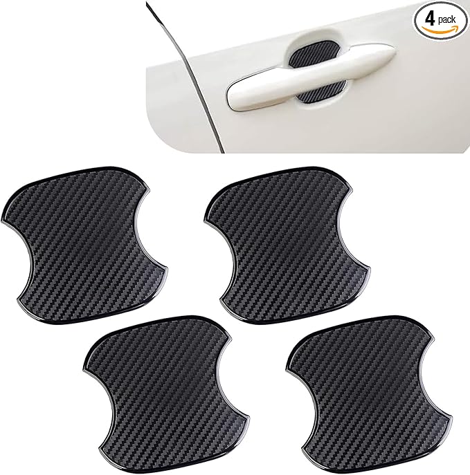 4 PCS Car Door Handle Scratch Protector, 3D Carbon Fiber Car Door Bowl Sticker, 3.9" x 3.7" Cup Protection Guard Stickers, Automotive Paint Modification Accessories (Black #Medium)
