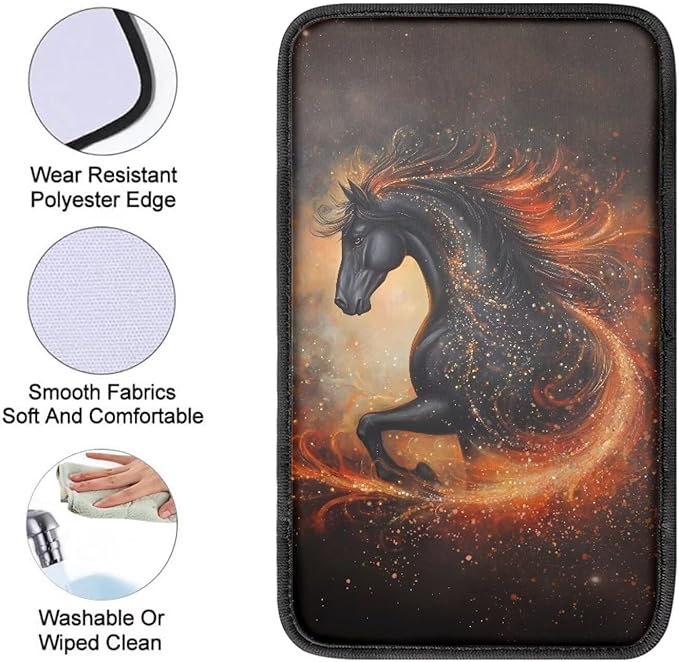 Black Horse Car Center Console Armrest Pad for Men Breathable Car Center Console Cover Seat Box Cover for Sedan, Van, SUV, Truck, Horse Cars Accessories, Black