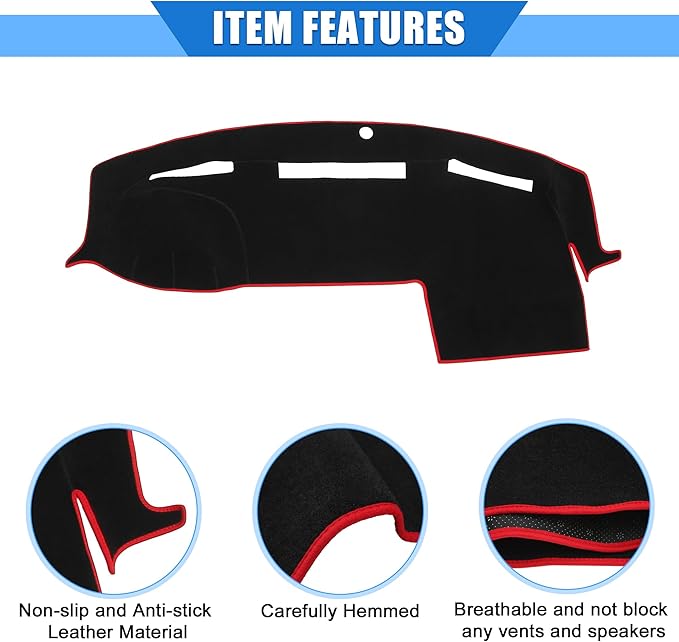 Car Dashboard Cover Compatible for Dodge for Ram 2010-2018, Protective Polyester Red Center Console Interior Trim Dash Cover Mat Pad