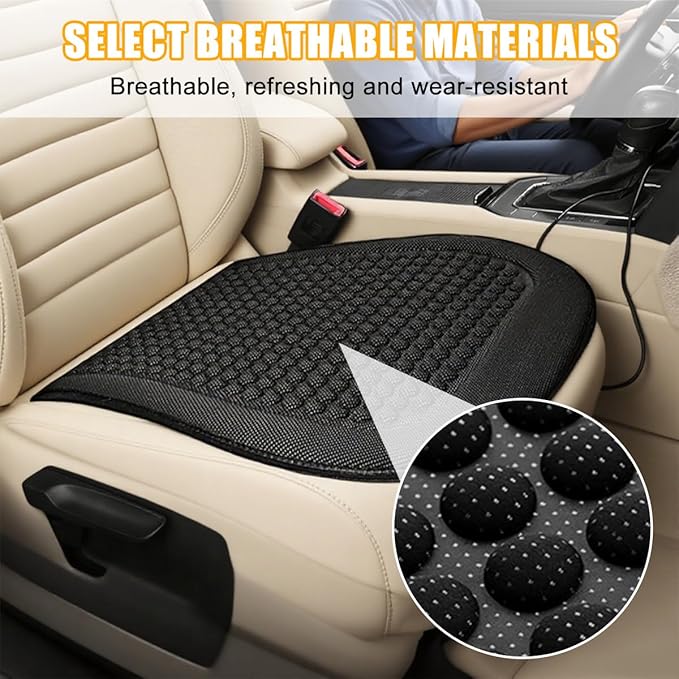 Car Front Seat Bottom Cover, Cool Breathable Anti-Slip Vehicle Driver Seat Protector Cushion, Comfortable Auto Interior Chair Protection Pad Mat, Universal for Truck SUV Sedan (Black)