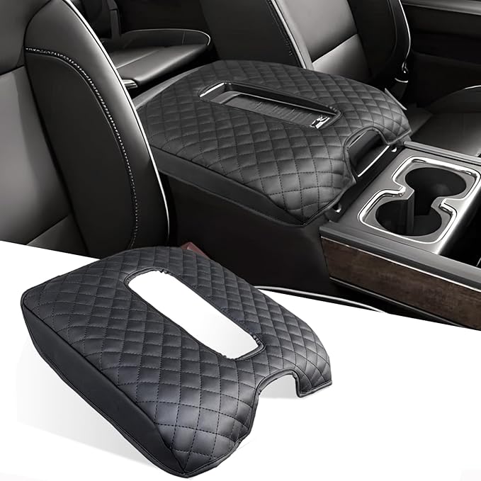 Center Console Cover for Chevy Silverado & GMC Sierra 1500 2500 3500 2014-2018 & Tahoe Yukon Suburban 2015-2020, Scratch Resistance Armrest Cover Accessories, Bucket Console Only - Black