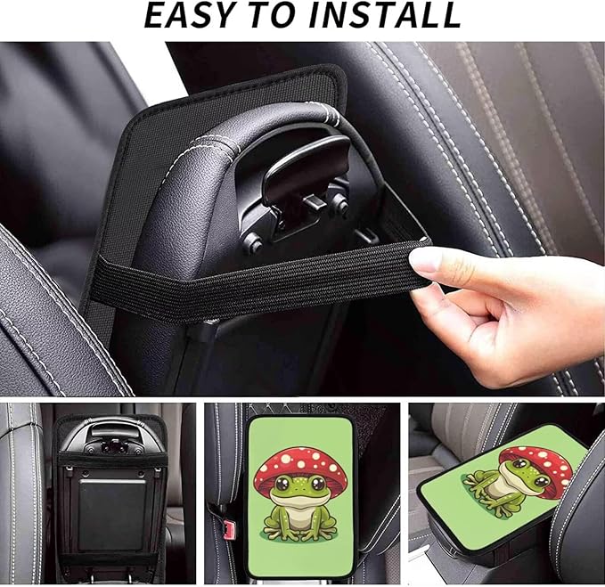 Frog Center Console Cover Mushroom Car Armrest Cushion Pad Sage Green Arm Rest Protector Console Box Covers Cars Decor Accessories