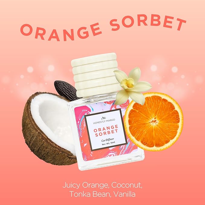 Honestly Margo Orange Sorbet Car Diffuser Air Freshener (0.34 Fl Oz, Pack of 1) – Stylish Scent Diffuser with Perfume – Must-Have Essentials for Women, Car Fresheners Long Lasting for a Fresh Drive