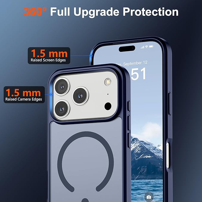 SUPFINE Magnetic for iPhone 17 Pro Case (Compatible with MagSafe)(Military Grade Drop Protection) Translucent Matte Shockproof with Anti-Fingerprint Phone Cover,Navy Blue