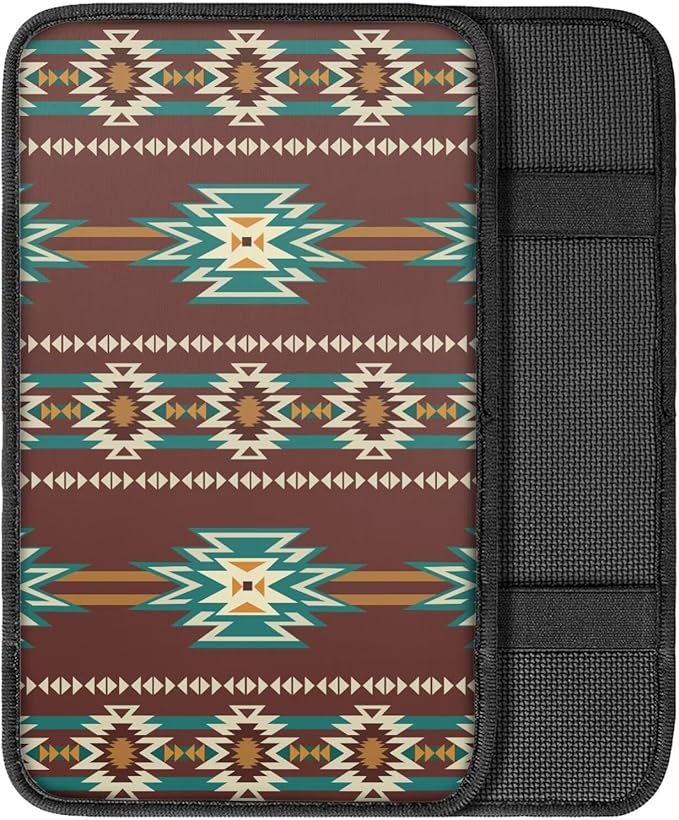 Dreaweet Aztec Car Center Console Cushion Pad,Universal Armrest Seat Box Cover Protector,Southwestern Native American Indian Tribal Pattern Car Accessories