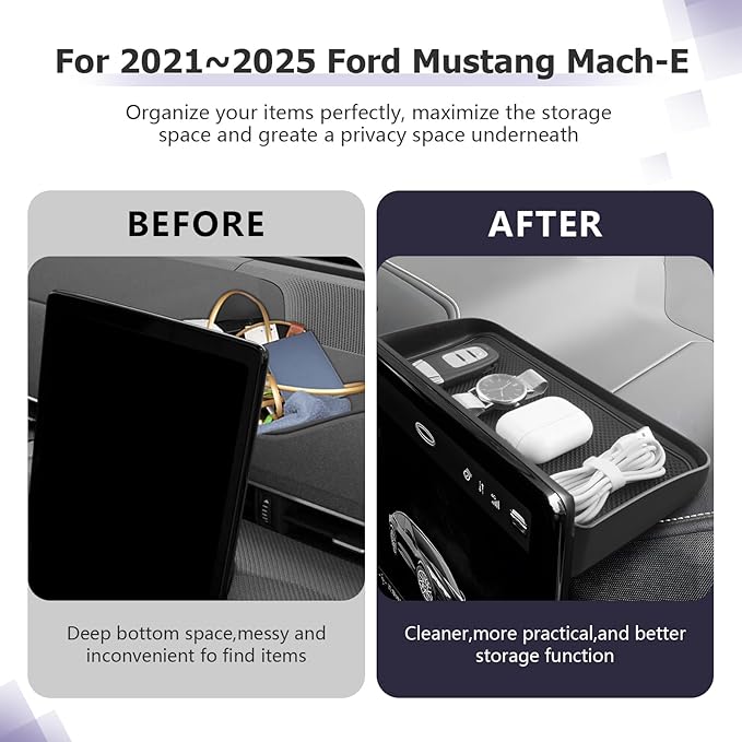 LUWU 2026 Mustang Mach E Dashboard Storage Tray Compatible with Ford Mustang Mach E 2021-2026 Accessories Center Console Display Box Hidden Organizer Tray Behind Screen (Only Fit for 15.5inch Screen)