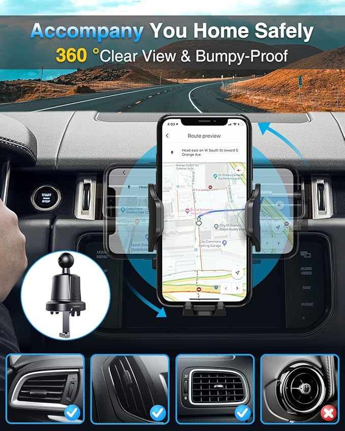 VANMASS Phone Holders for Your Car Ultimate Military-Grade Car Phone Holder Mount【Patent & Safety Certs】 Upgraded Shockproof Truck Air Vent Phone Mount for iPhone 17 Pro Max 16 Samsung Android,Blue