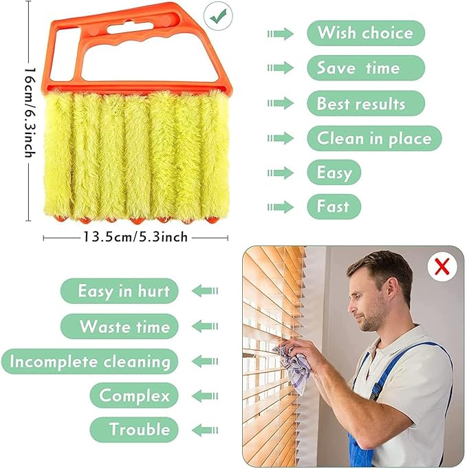 Blind Cleaning Brush, 2 PCS Venetian Blind Cleaner Brush, Shutter Brush, Microfiber Duster Tool for Window Blinds,Air Vents, Keyboard, Car AC, Washable Reusable Gap Cleaning Brushes (Orange)