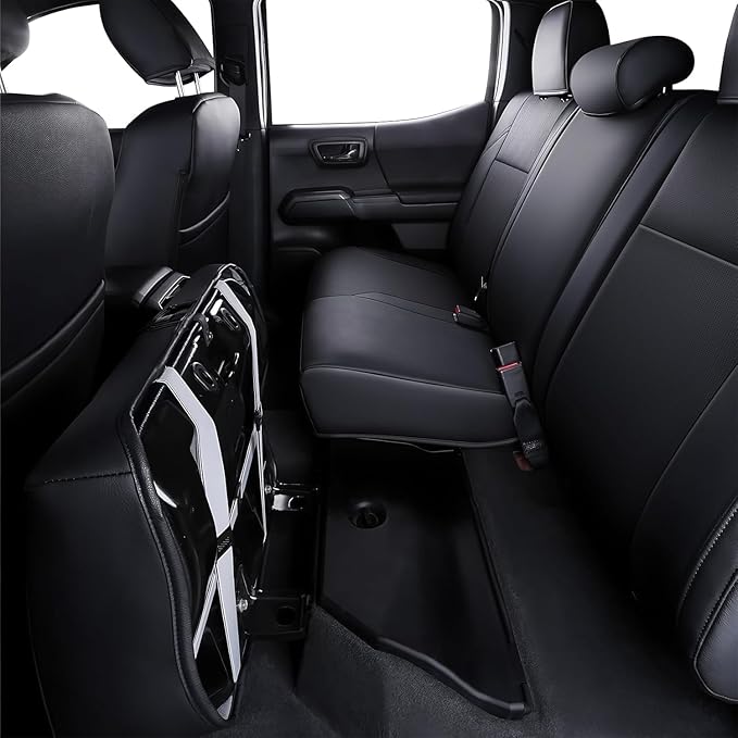 Fit Tacoma Car Seat Covers for Toyota Tacoma 2016-2023 - Upgraded Premium Waterproof & Breathable Leather, Airbag Compatible, All-Weather Seat Cushion Protector (Full Set, Black)