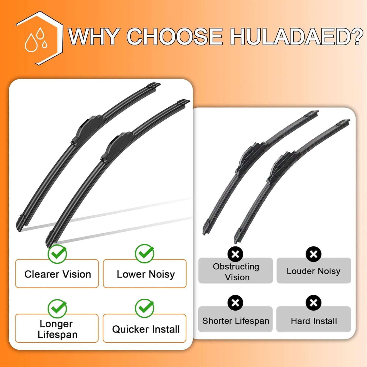 HULADAED® 24''+18''+12'' Windshield Wipers Replacement for Mazda 3 2018-2014,Silicone Front Rear Wiper blades for MY Car-All Weather & Quiet(3 PACK)