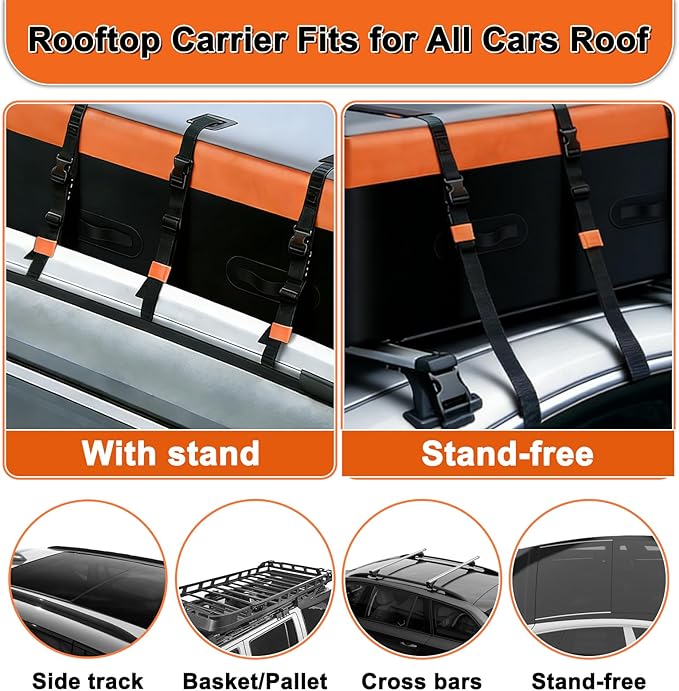 Mupera 21 Cubic Ft Car Roof Cargo Carrier, Waterproof Rooftop Cargo Carrier with Strip Includes Anti-Slip Mat, 6 Door Hooks & Combination Lock for All Vehicles with/Without Roof Rack