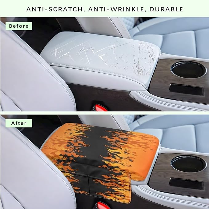 Car Accessories Easy Install Armrest Cushion Cover, Fire Print Car Center Console Armrest Pad, Universal Car Console Protector Car Decor