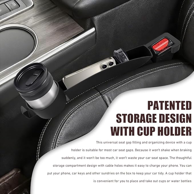 2PCS Car Seat Gap Filler Organizer, Console Side Organizer, Seats Gap Organizer with Phone Holder, Multifunctional Car Seat Filler Gap Space Prevents Things Dropping for Most Vehicles (Black)