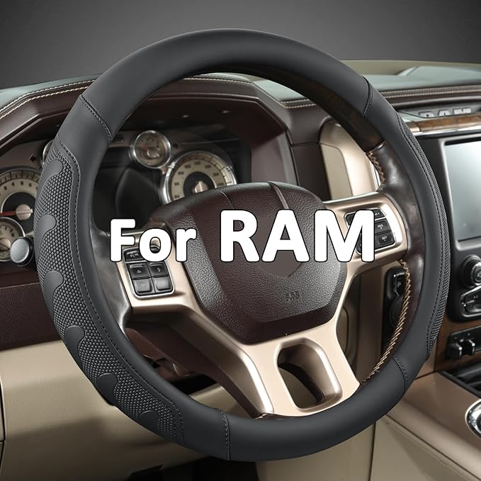 GIANT PANDA Car Steering Wheel Cover for RAM 1500 2500 3500, Compatible with Dodge RAM 15.5-16 inches - Black