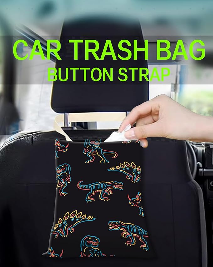 Car Garbage Can, Hanging Car Trash Can Bag for Cute Car Back Seat Organizer, Cool Dinosaur