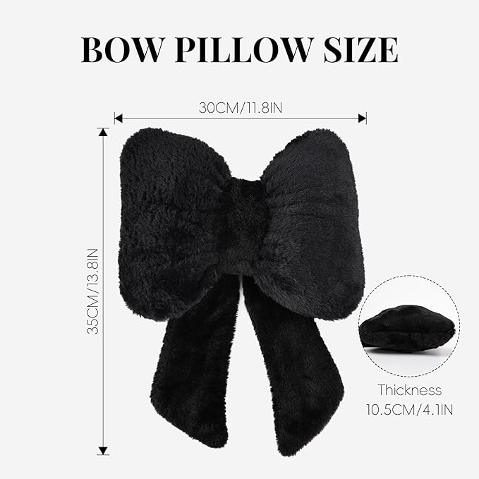 2 Pack Bow Car Headrest Pillows Plush Car Neck Pillows for Travel Driving Office Chair Head Support Cushions, Also Cute Car Decor Accessories (Black)