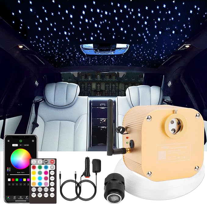 CHINLY Starlight Headliner Kit Twinkle, 16W 550pcs 13.1ft 0.03in Star Lights for Car, Fiber Optic Ceiling Light, RGBW LED Bluetooth APP+Remote+Star Light Headliner Kit for Home Theater