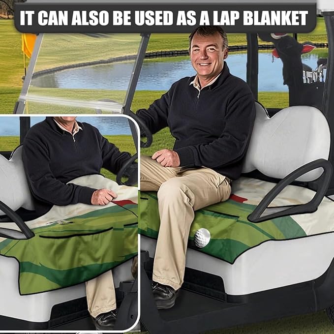 Biyejit Golf Cart Seat Covers with 4 Pockets Golf Cart Seat Towel Blanket Fits 2-Seat Golf Carts, Golf Cart Accessories