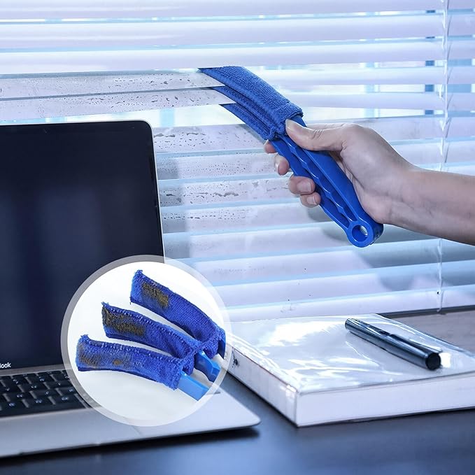 Window Blind Cleaner Duster Brush - 2 Pack with 6 Reusable Microfiber Sleeves for Venetian Blinds, Shutters, Air Conditioner Vents and Jalousie Dust Removal
