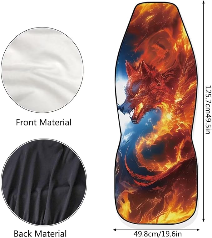 Fire and Ice Wolf Car Front Seat Covers Elastic Fabrics Universal Front Seat Cover Removable Automotive Accessories Easy Installation Suitable for Cars SUV