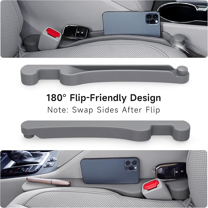 Givifive Car Seat Gap Filler Set of 2, 3IN1 Seat Side Gap Filler Plug with Storage Slot & Hook Function, Soft Foam Universal Fit Car SUV Truck Fill Gap Between Seats Console Organizer（Standard Gray）