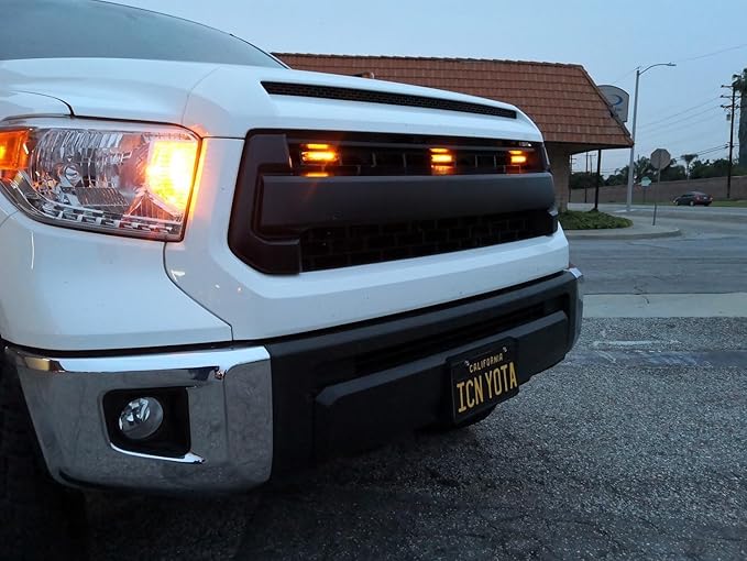 iJDMTOY 3pc Amber LED Center Grille Running Light Kit Compatible With 2014-2021 Toyota Tundra w/TRD Pro Grill (Dark Smoke Lens w/Wiring and Hardware)