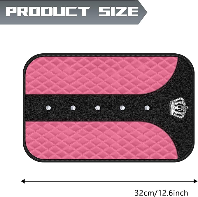 Pink Bling Car Console Cover Hot Pink Arm Rest Center Console Cushion Pad, Universal Anti-Slip Leather Armrest Box Decor Protector with Crystal Sparkling Rhinestone Car Accessories(Pink)