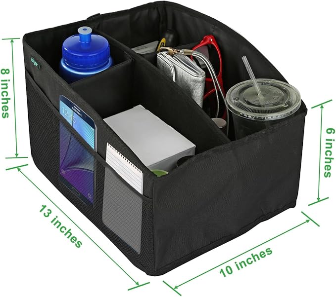 Lebogner Luxury Car Organizer - Front Seat & Backseat Organizer, 4 Inside, 6 Outside Pockets, Easy Fold Design
