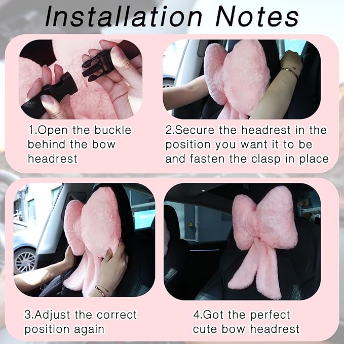 Macarrie 2 Pcs Car Neck Pillow Plush Butterfly Bow Car Headrest Pillow Comfortable Seat Neck Support Cute Head Rest Accessories for Driving Travel Driver Chair Girl Style Interior Decor(Pink)