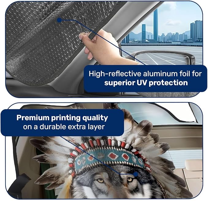 GENANY Wolf Couple Windshield Sun Shade for Car SUV Truck (55x30 Inches), Sun Shade Windshield, Shades for Front Windows, Protector Blocks UV, Spring Car Decor