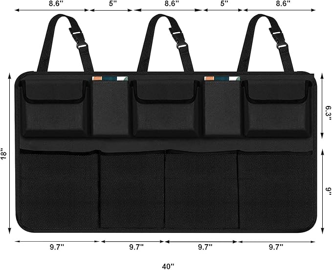 Snuopfy Car Trunk Organizer, Backseat Hanging Organizer with 9 Large Storage Bag Super Capacity -Trunk Organizer for SUV,Truck,Van -Your Space Saving Expert (9 Pocket)