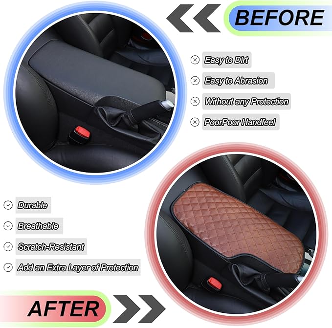 Center Console Armrest Cover for Chevy Corvette C6 2005-2013, Centre Armrest Seat Box Cover, Armrest Arm Rest Pad, Middle Consoles Cushion Protector Mat, Leather (Brown)