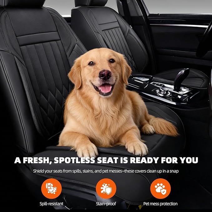 KEYOOG Universal 2-Seater Waterproof Breathable Nappa Leather Car Seat Covers Full Set, Compatible with Honda Civic, Toyota Camry Corolla, Nissan Rogue Sentra, Fit for Front Seats Most Sedans SUV