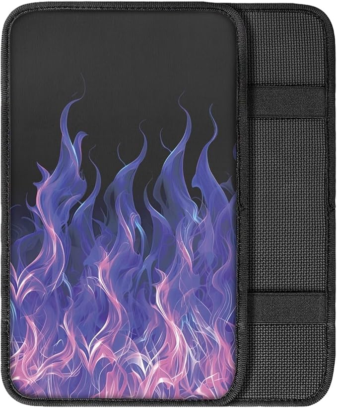 Dreaweet Purple Flame Car Armrest Cover Universal Car Accessories Center Console Pad Scratch-Resistant Universal Arm Rest Cover for SUV Truck Sedan