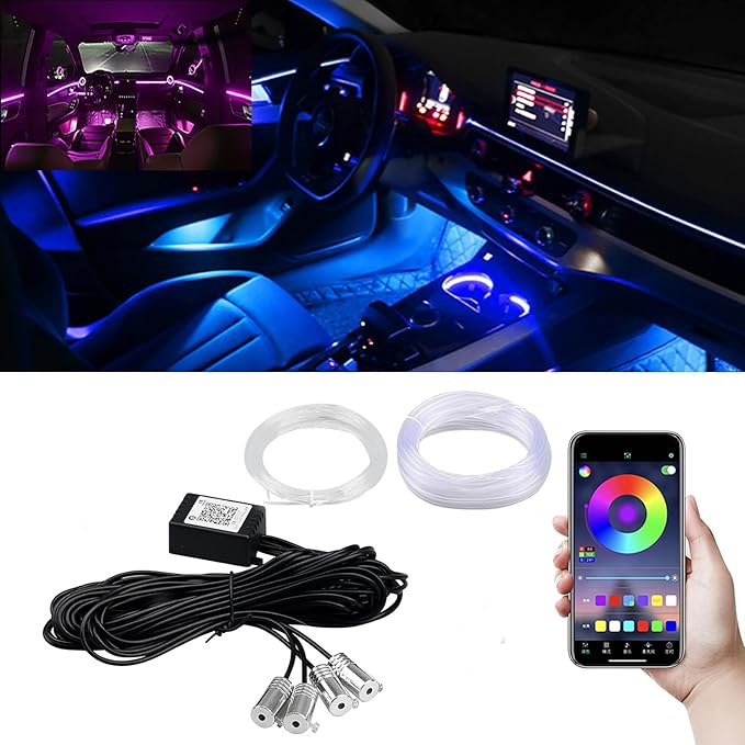 Car LED Interior Lights Strip APP Control, Car Neon Lights Kit with 236 inches Fiber Optic, Music Mode Sound Active Cars Atmosphere Ambient Lighting Kit
