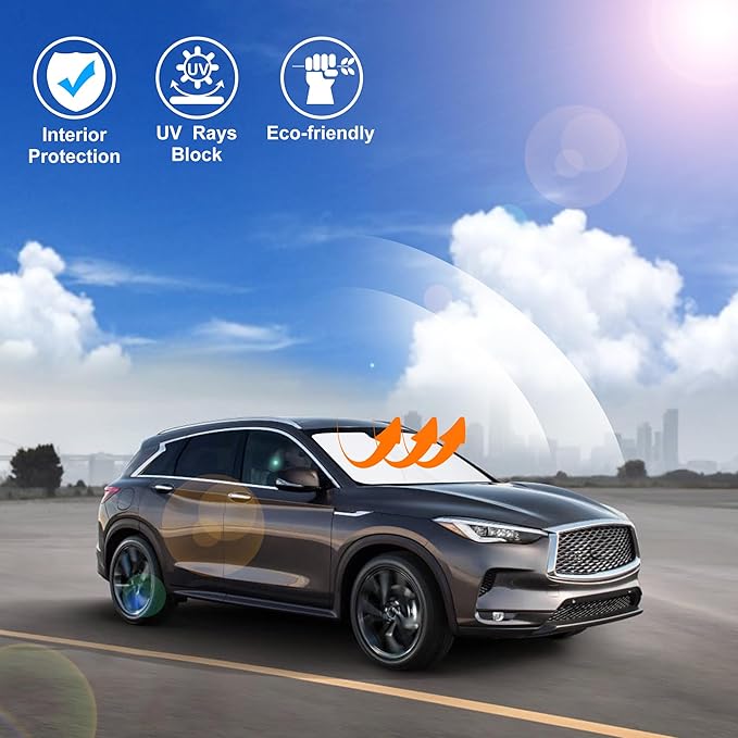 Windshield Sun Shade Custom Fit for 2019-2021 Infiniti QX50 & 2021-2025 2026 QX55 Accessories Foldable Sunshade Sun Blocker Protect Car from Sun Rays & Heat Damage Keep Car Cooler