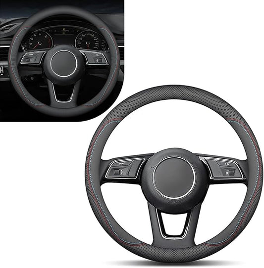 1 PC Car Steering Wheel Cover, Ultra-Thin Soft Leather Steering Wheels Accessories, 15" Round Breathable Car Wheel Cover, Universal Interior Accessories for Most Cars (Black&Red)