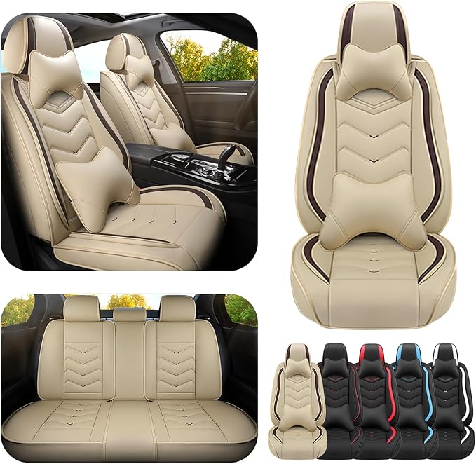 Car Seat Covers for KIA Sedona 2003-2021, Premium Nappa Leather Car Seat Cover, Stylish Sport Seat Covers， Automobile Seat Cover Sets.(Luxury 5 Seats/Beige)