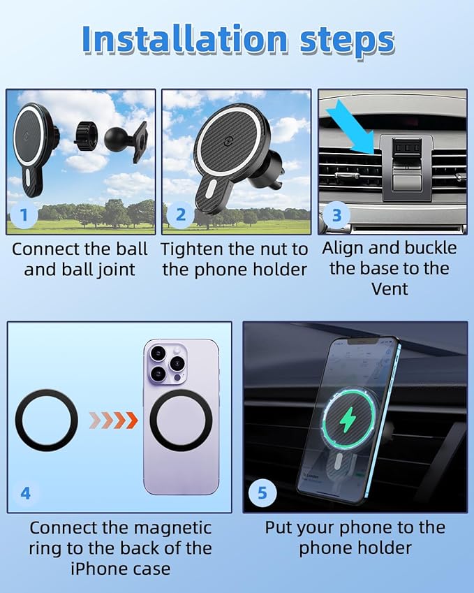 PZK Car Phone Mount for Toyota Camry 2007 2008 2009 2010 2011 Accessories Custom Air Vent Car Phone Holder Magnetic 15W Fast Wireless Charger 360° Rotation Cell Phone Automobile Cradles