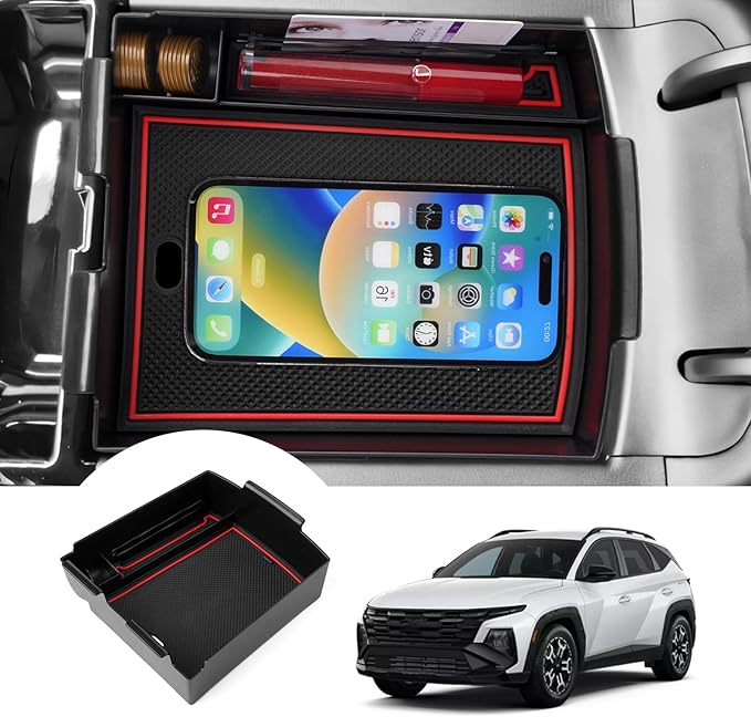Autorder Center Console Organizer for 2025 Tucson Limited Accessories Armrest Storage Box Secondary Insert Tray with 2 Color Mats
